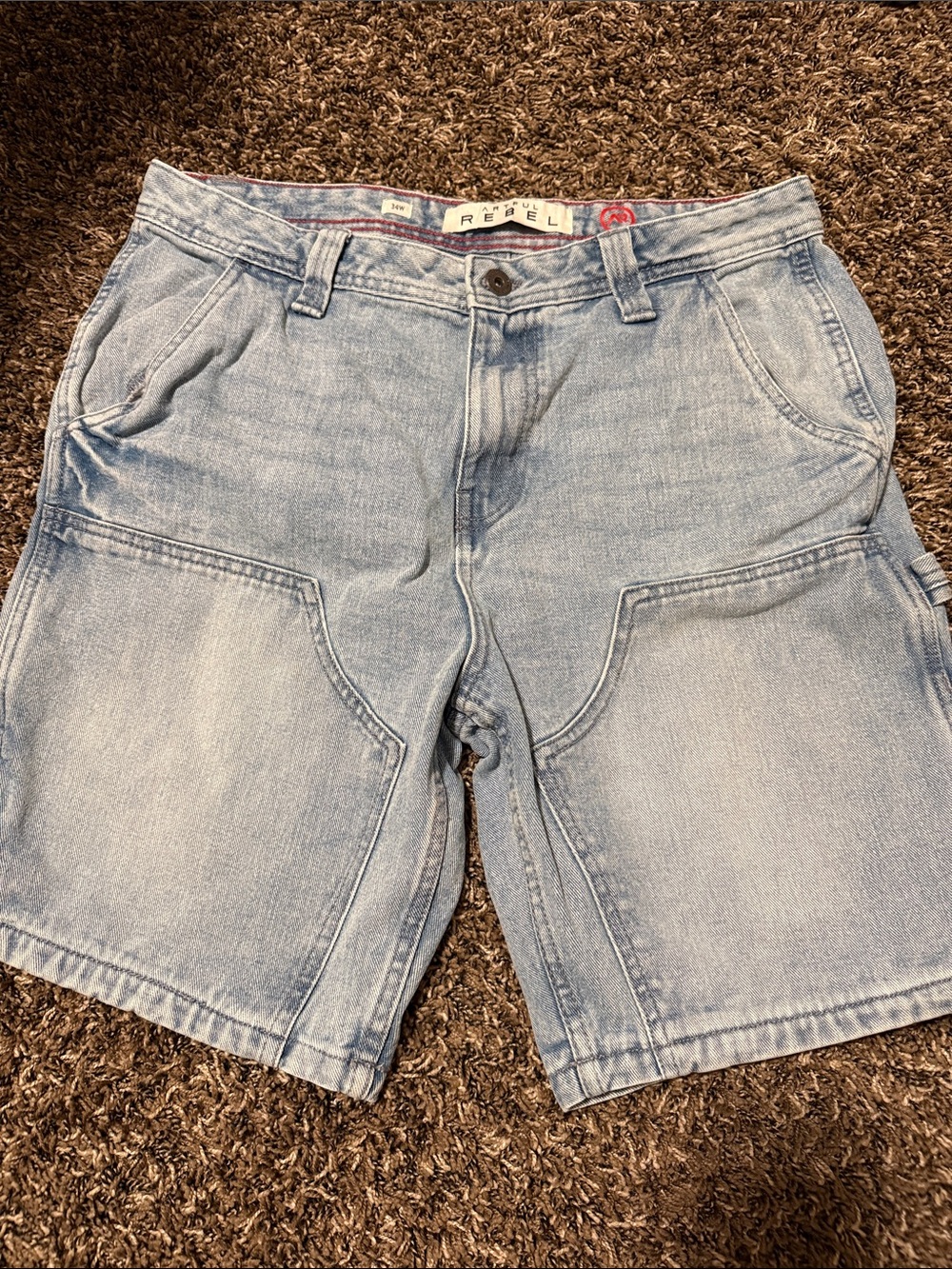 rebels Light Blue Washed Denim Cargo Shorts